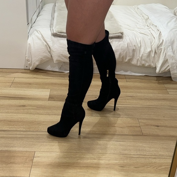 Platform bebe Black Suede Thigh High Boots - Picture 7 of 9